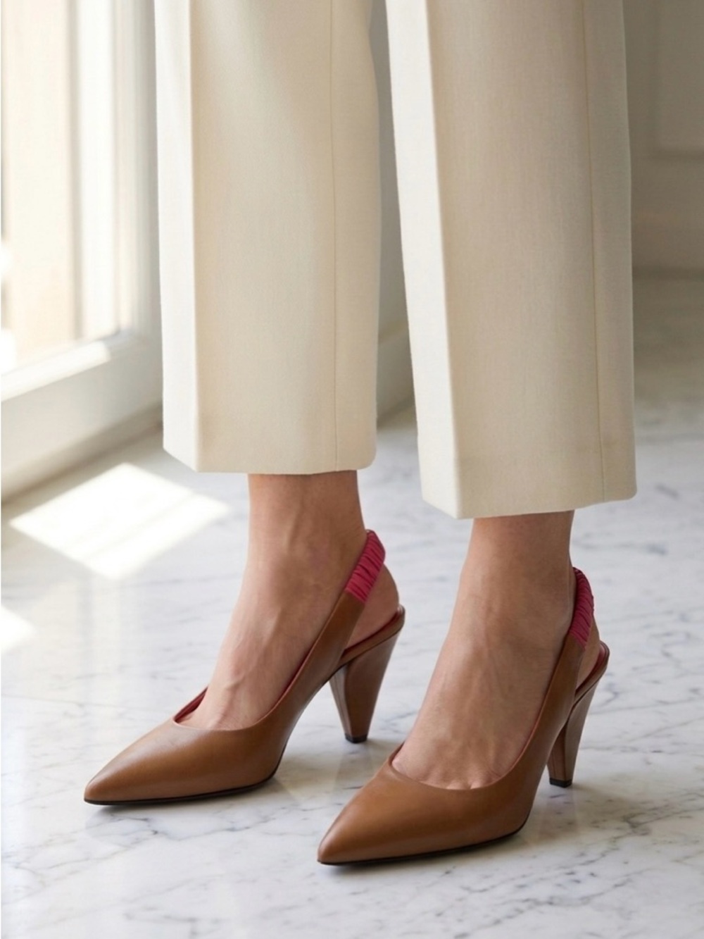 Prada Capretto Nappa Slingback Pump Tabacco Pink EU 38.5 NIB Authentic Italy - Picture 6 of 8